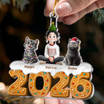 Christmas Gingerbread Girl And Her Cats - Personalized Acrylic Ornament