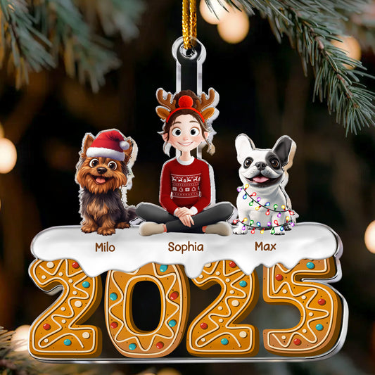 Christmas Gingerbread Girl And Her Dogs - Personalized Acrylic Ornament