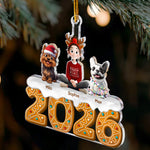Christmas Gingerbread Girl And Her Dogs - Personalized Acrylic Ornament