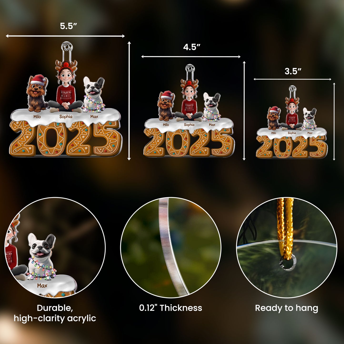 Christmas Gingerbread Girl And Her Dogs - Personalized Acrylic Ornament