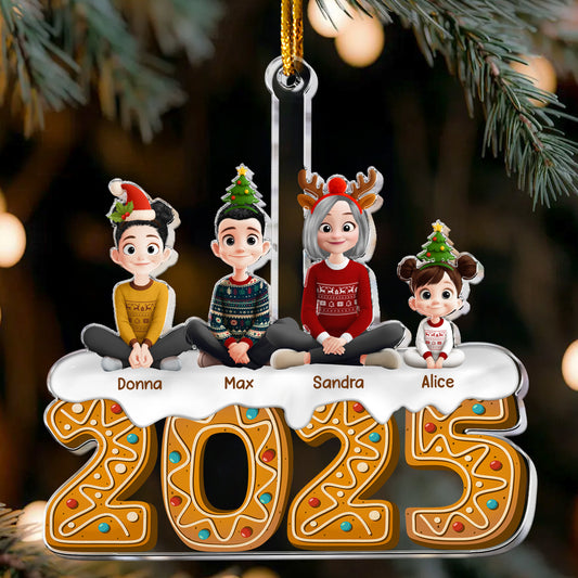 Christmas Gingerbread Grandma & Her Grandkids - Personalized Acrylic Ornament