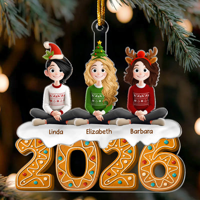 Christmas Gingerbread Grandma & Her Grandkids - Personalized Acrylic Ornament