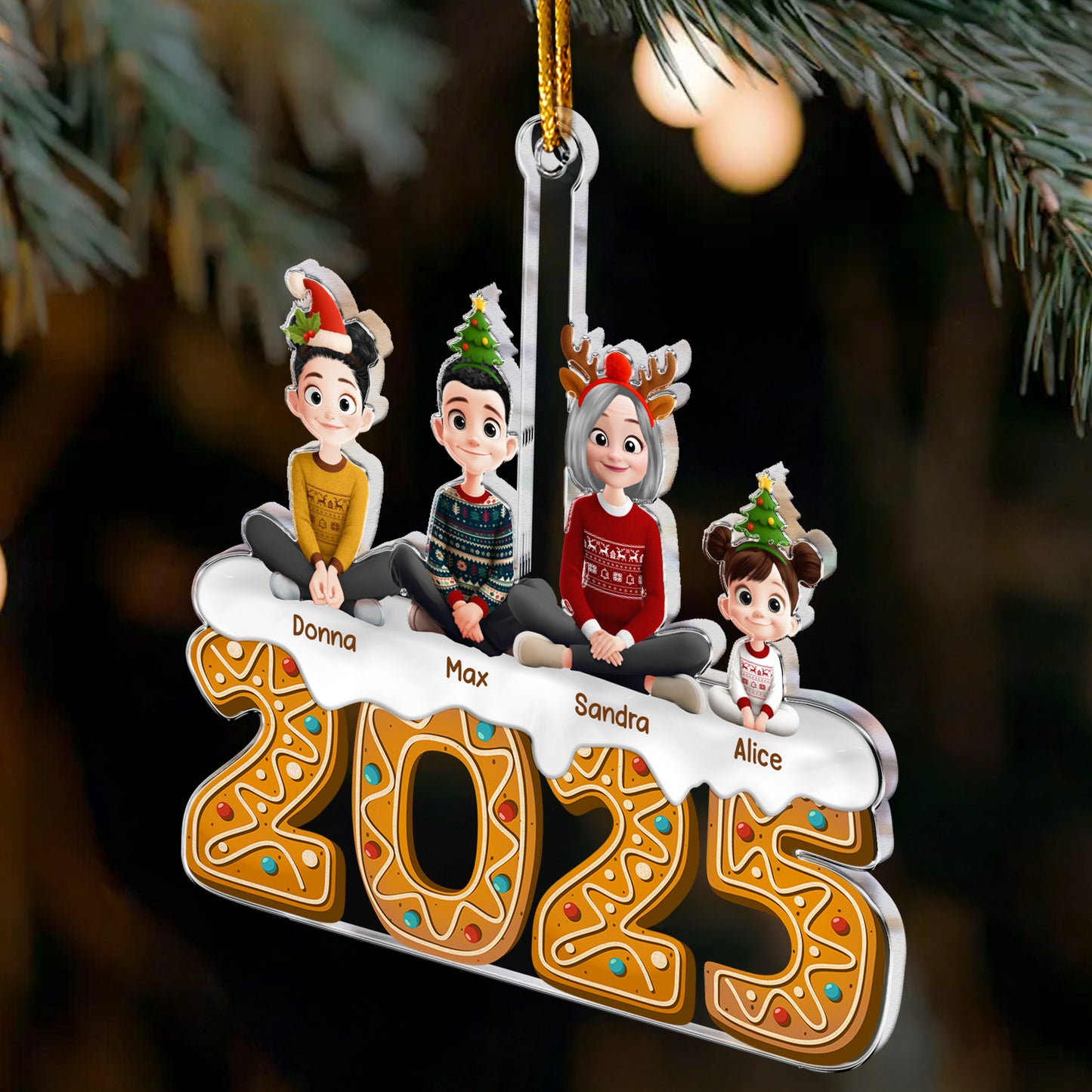 Christmas Gingerbread Grandma & Her Grandkids - Personalized Acrylic Ornament