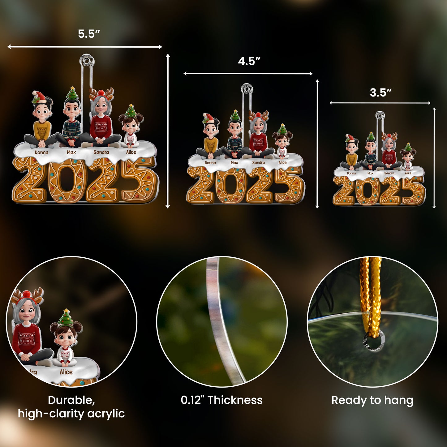 Christmas Gingerbread Grandma & Her Grandkids - Personalized Acrylic Ornament