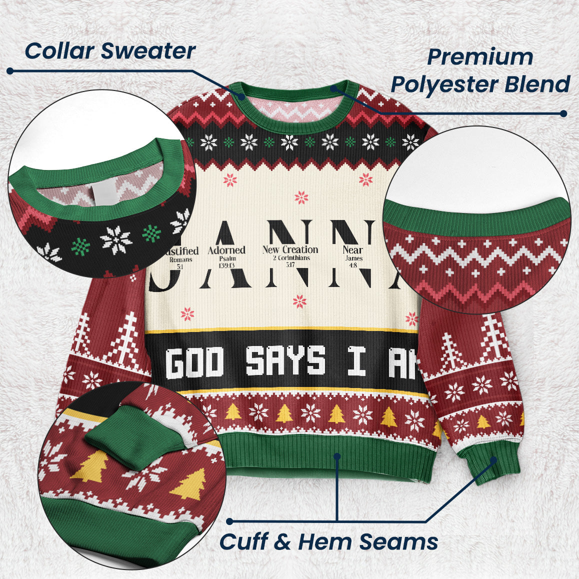 Christmas God Says I Am Name Letter In Bible - Personalized Ugly Sweater