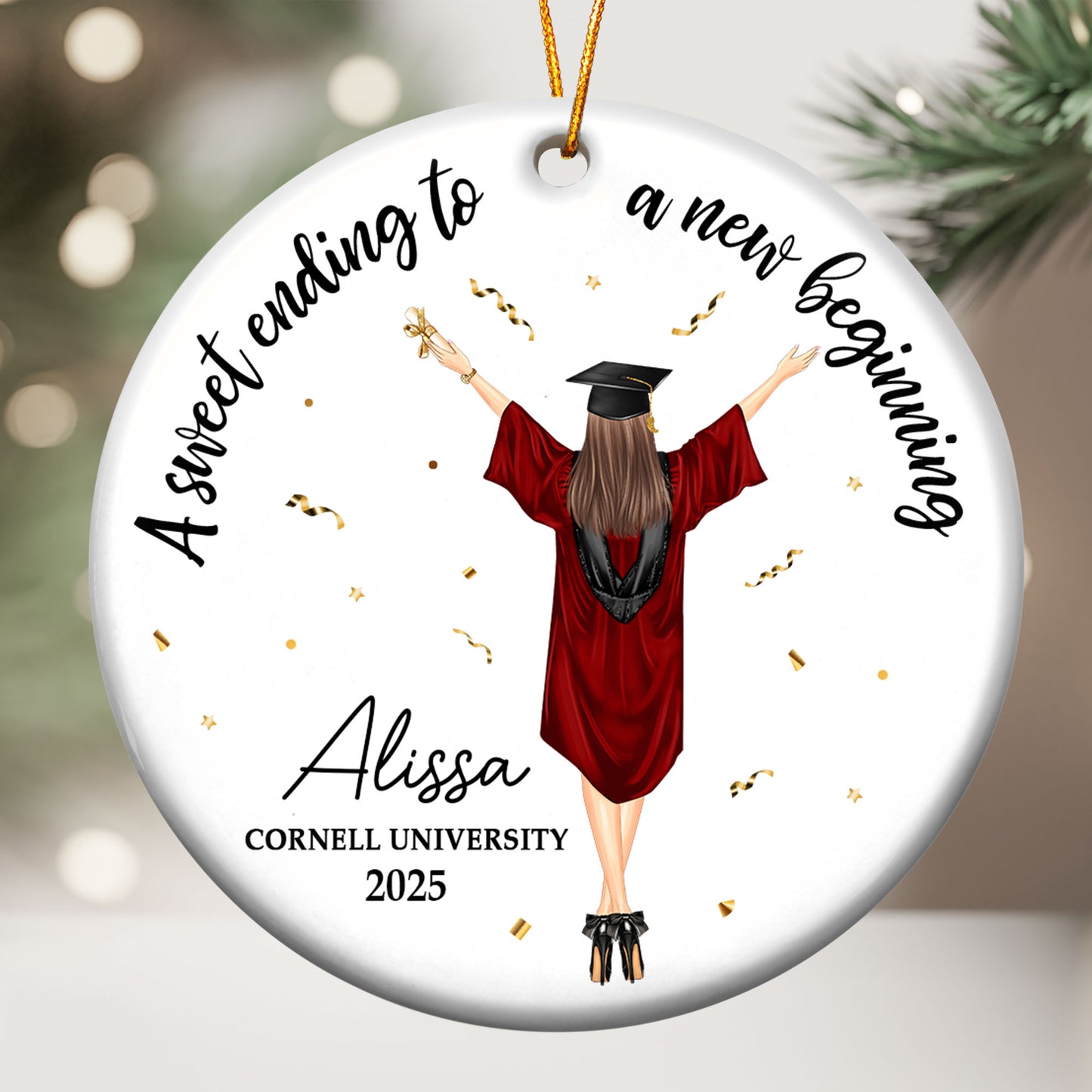 Christmas Graduation Sweet Ending To New Beginning - Personalized Ceramic Ornament