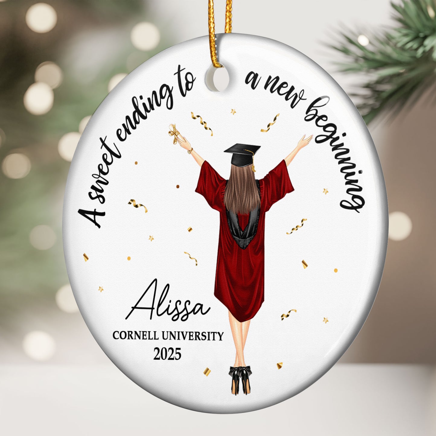 Christmas Graduation Sweet Ending To New Beginning - Personalized Ceramic Ornament