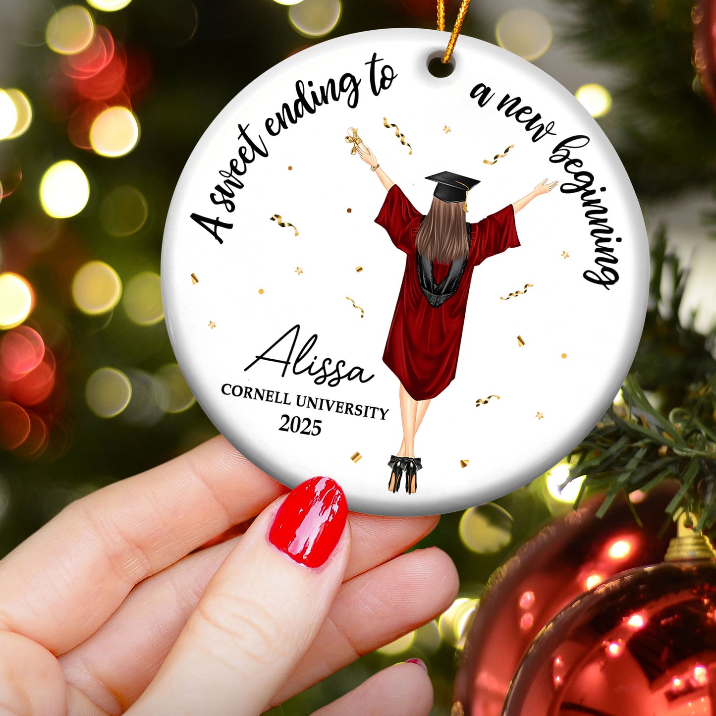 Christmas Graduation Sweet Ending To New Beginning - Personalized Ceramic Ornament
