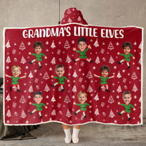 Christmas Grandma's Little Elves - Personalized Photo Wearable Blanket Hoodie