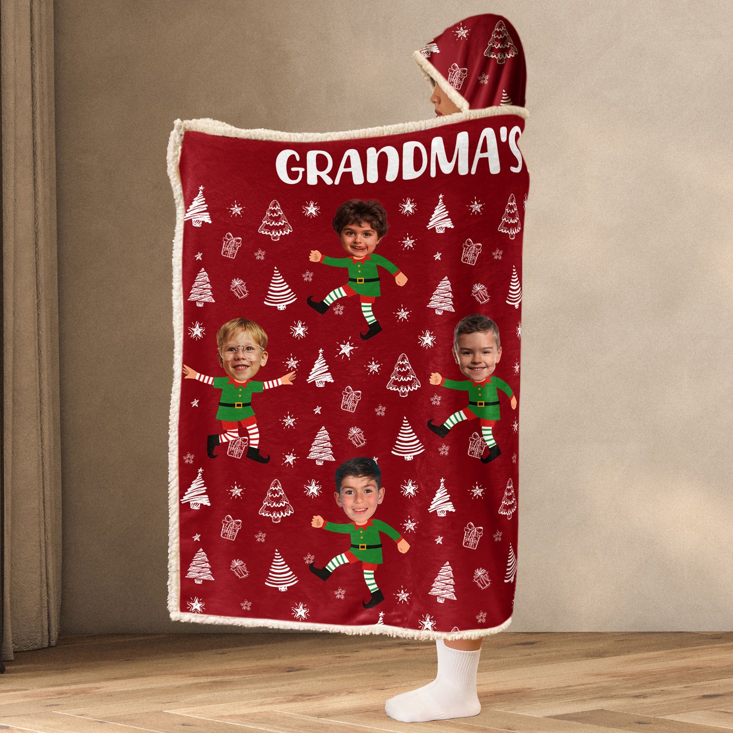 Christmas Grandma's Little Elves - Personalized Photo Wearable Blanket Hoodie