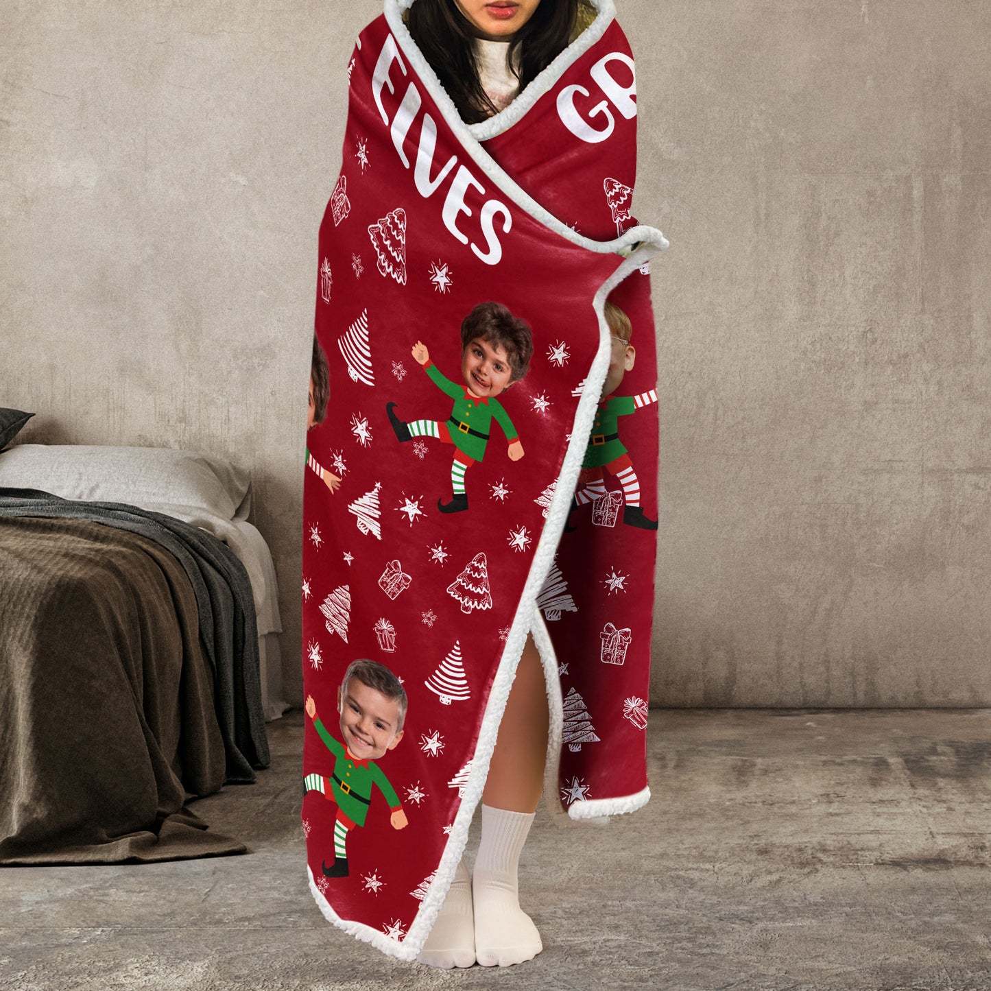 Christmas Grandma's Little Elves - Personalized Photo Wearable Blanket Hoodie