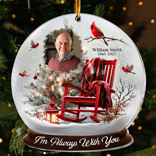 Christmas In Heaven, Cardinal & Rocking Chair - Personalized Acrylic Photo Ornament