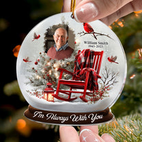 Christmas In Heaven, Cardinal & Rocking Chair - Personalized Acrylic Photo Ornament