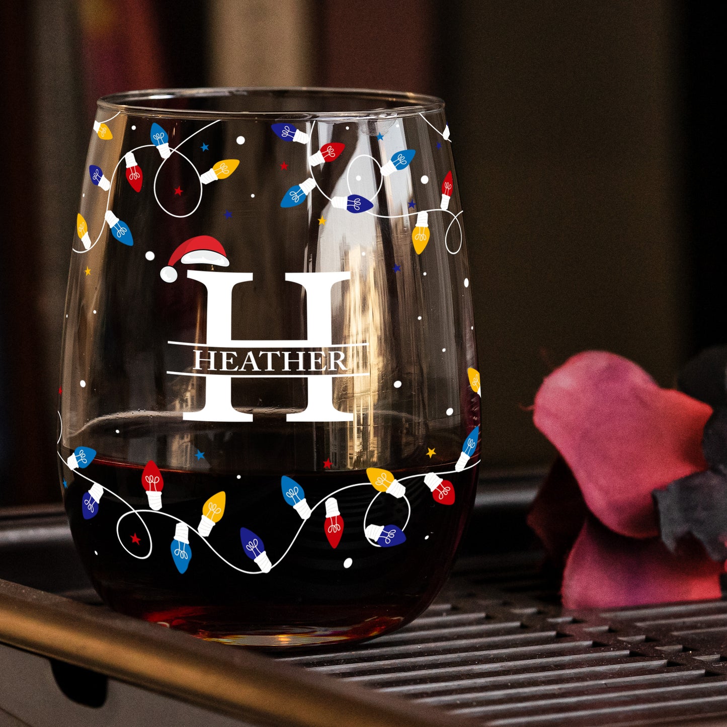Christmas Led Lights For Family, Friends, Sisters, Wine Party - Personalized Stemless Wine Glass