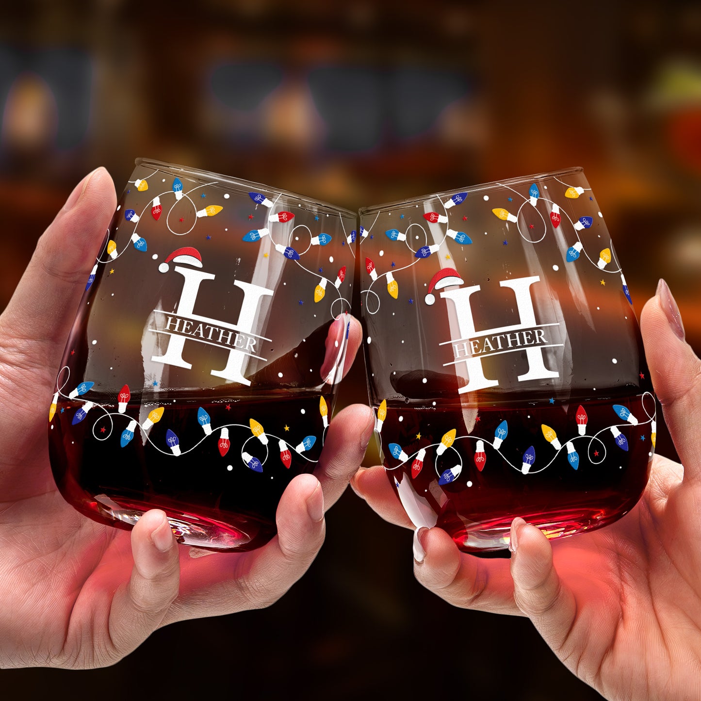 Christmas Led Lights For Family, Friends, Sisters, Wine Party - Personalized Stemless Wine Glass