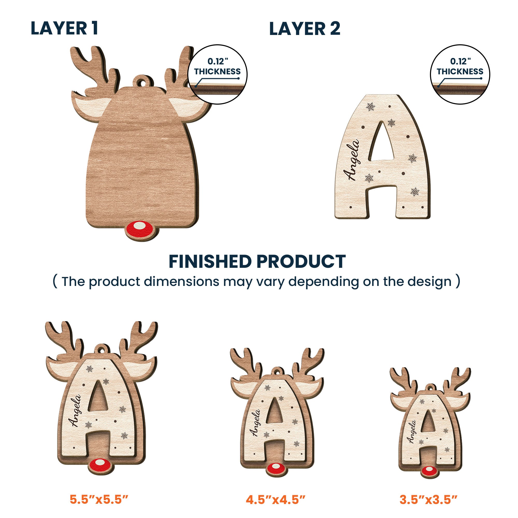 Christmas Letter Reindeer - Personalized Wooden Ornament