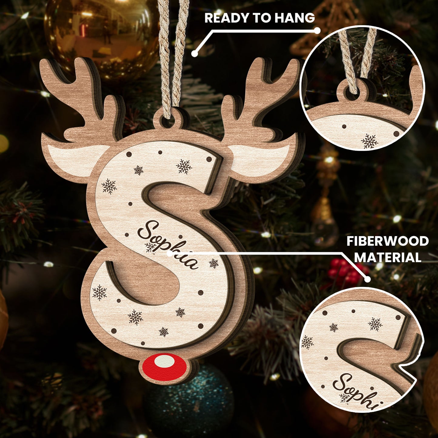 Christmas Letter Reindeer - Personalized Wooden Ornament