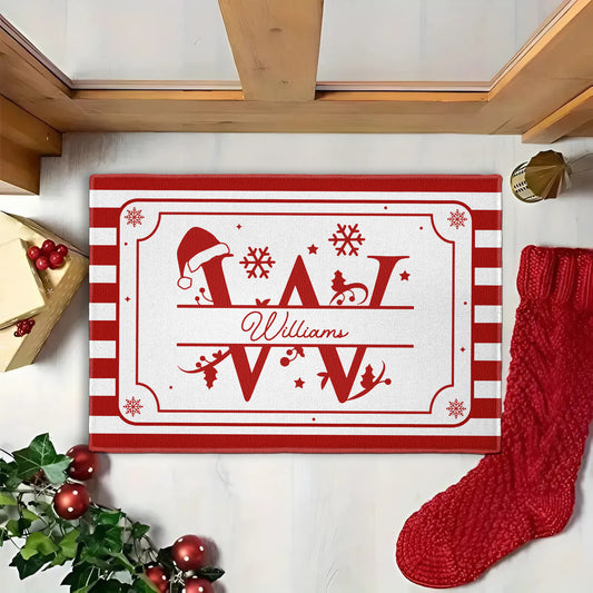 Christmas Monogram Festive Name - Personalized Doormat
