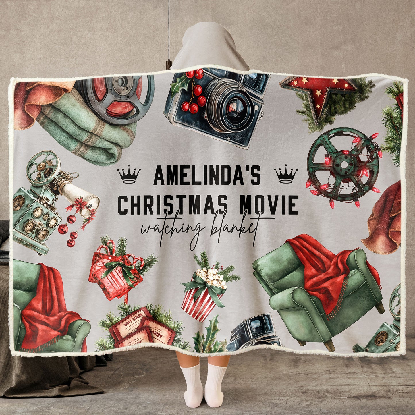 Christmas Movie Watching Blanket - Personalized Wearable Blanket Hoodie