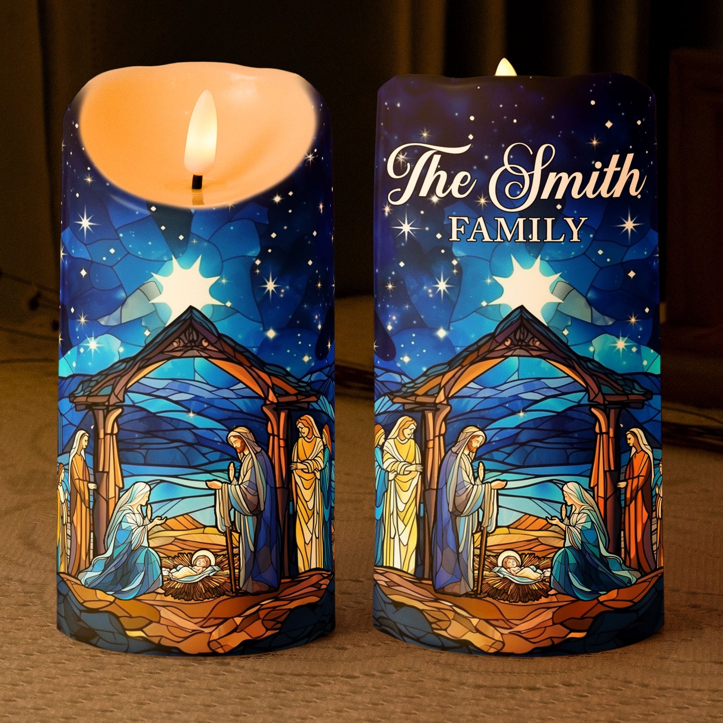 Christmas Nativity Scene - Personalized LED Candle