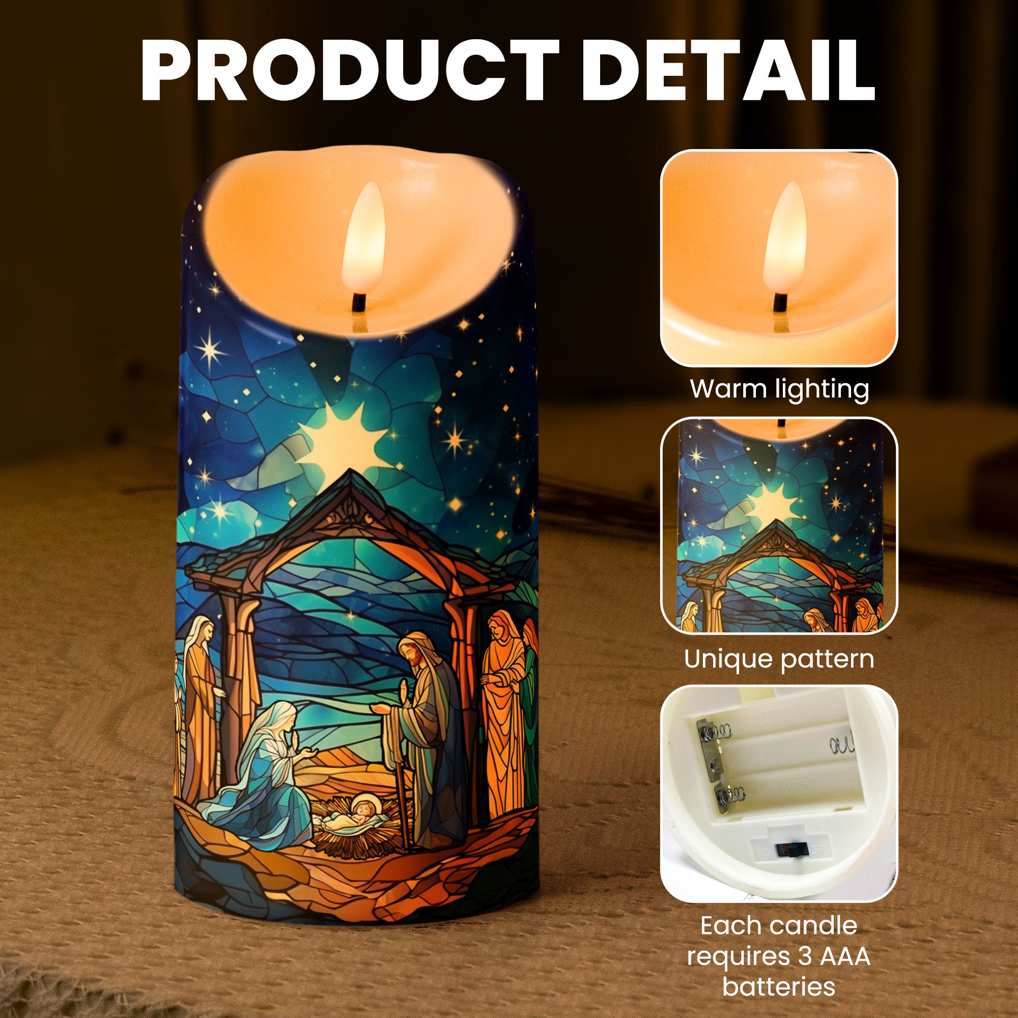 Christmas Nativity Scene - Personalized LED Candle