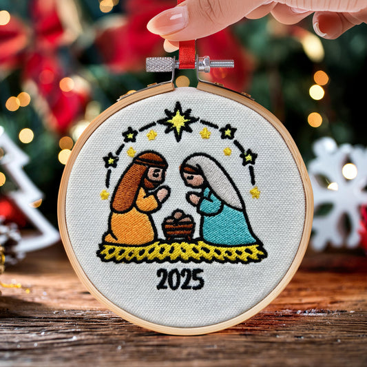 Christmas Nativity Scene - Holy Family - Embroidered Ornament