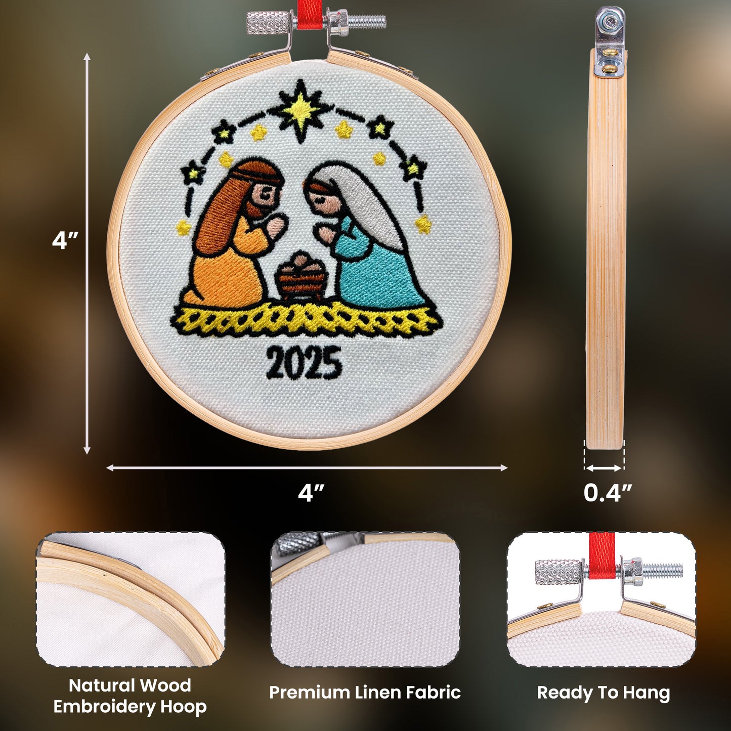 Christmas Nativity Scene - Holy Family - Embroidered Ornament