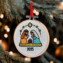 Christmas Nativity Scene - Holy Family - Embroidered Ornament