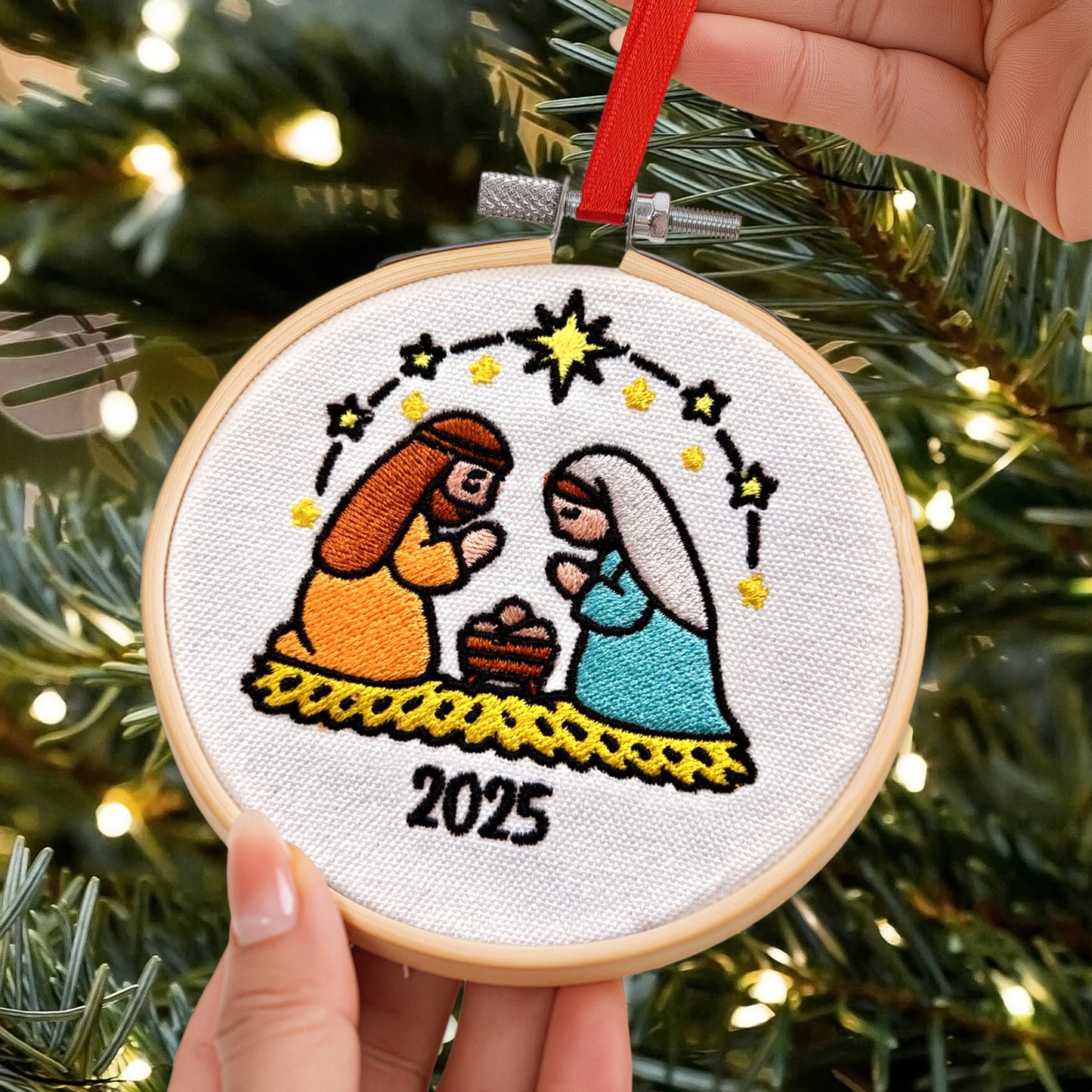 Christmas Nativity Scene - Holy Family - Embroidered Ornament