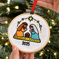 Christmas Nativity Scene - Holy Family - Embroidered Ornament