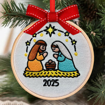 Christmas Nativity Scene - Holy Family - Embroidered Ornament