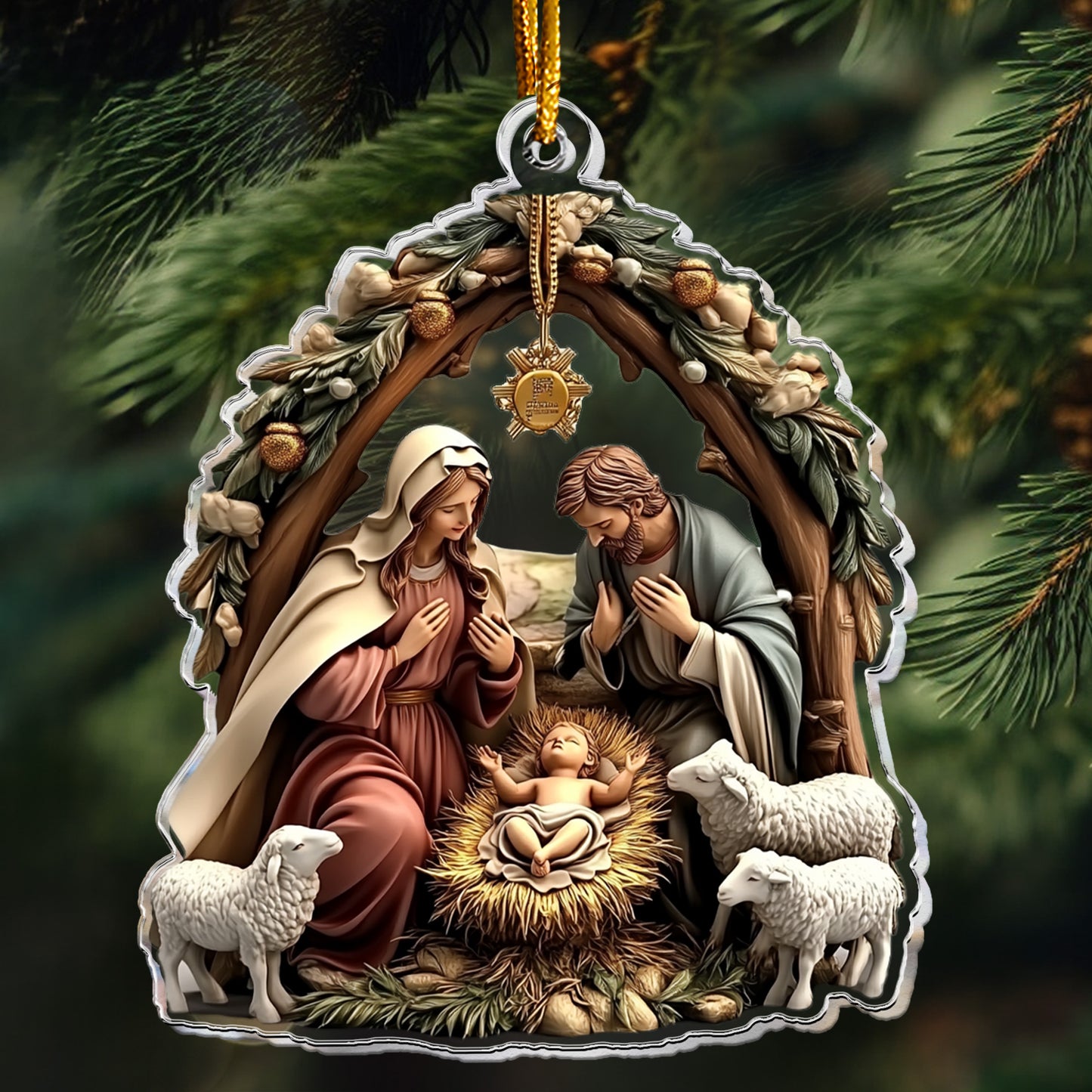 Christmas Nativity Scene Ornament - Birth Of Jesus - Flat Ornament - Personalized Acrylic Ornament