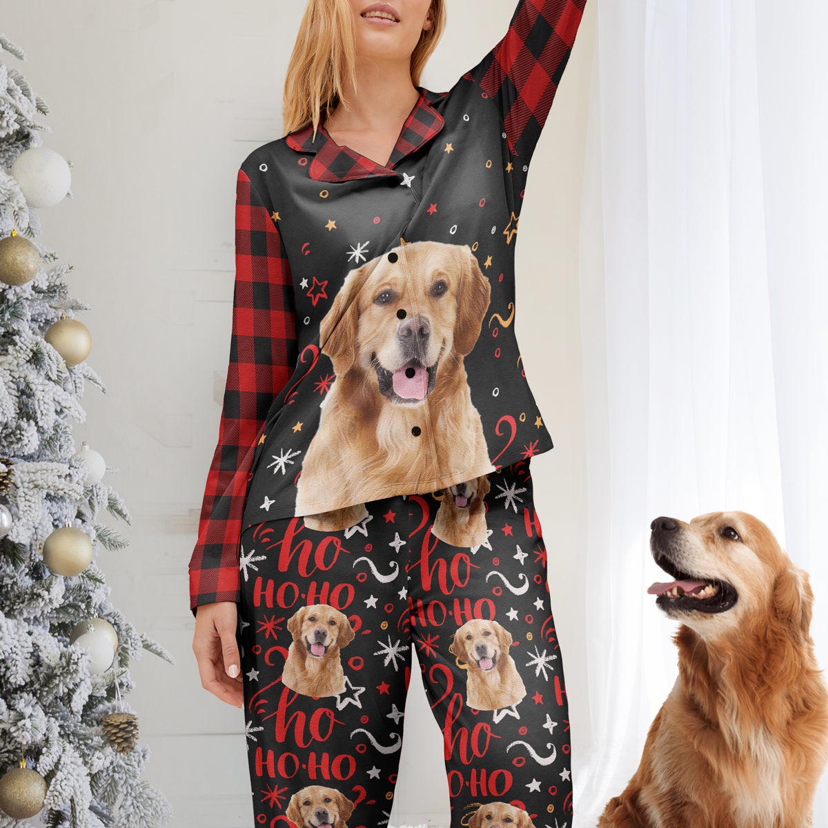 Christmas Pajamas - Personalized Photo Women's Pajamas Set - Plaid Pattern