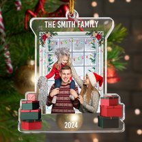 Christmas Snow Window Family Upload Photo 2024 - Personalized Acrylic Photo Ornament