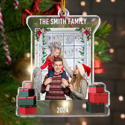 Christmas Snow Window Family Upload Photo 2026 - Personalized Acrylic Photo Ornament