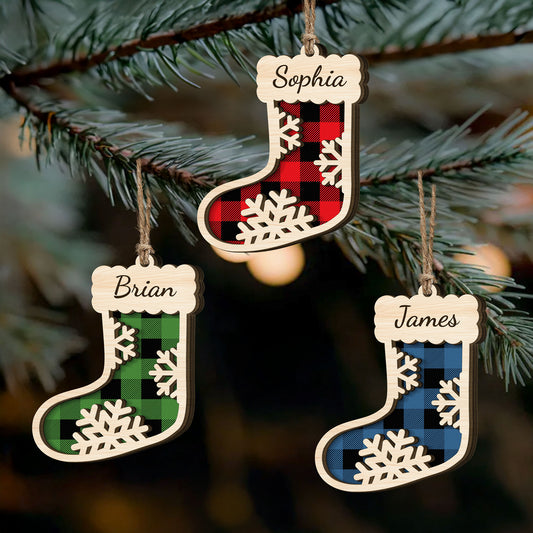 Christmas Sock Family - Personalized Wooden Ornament