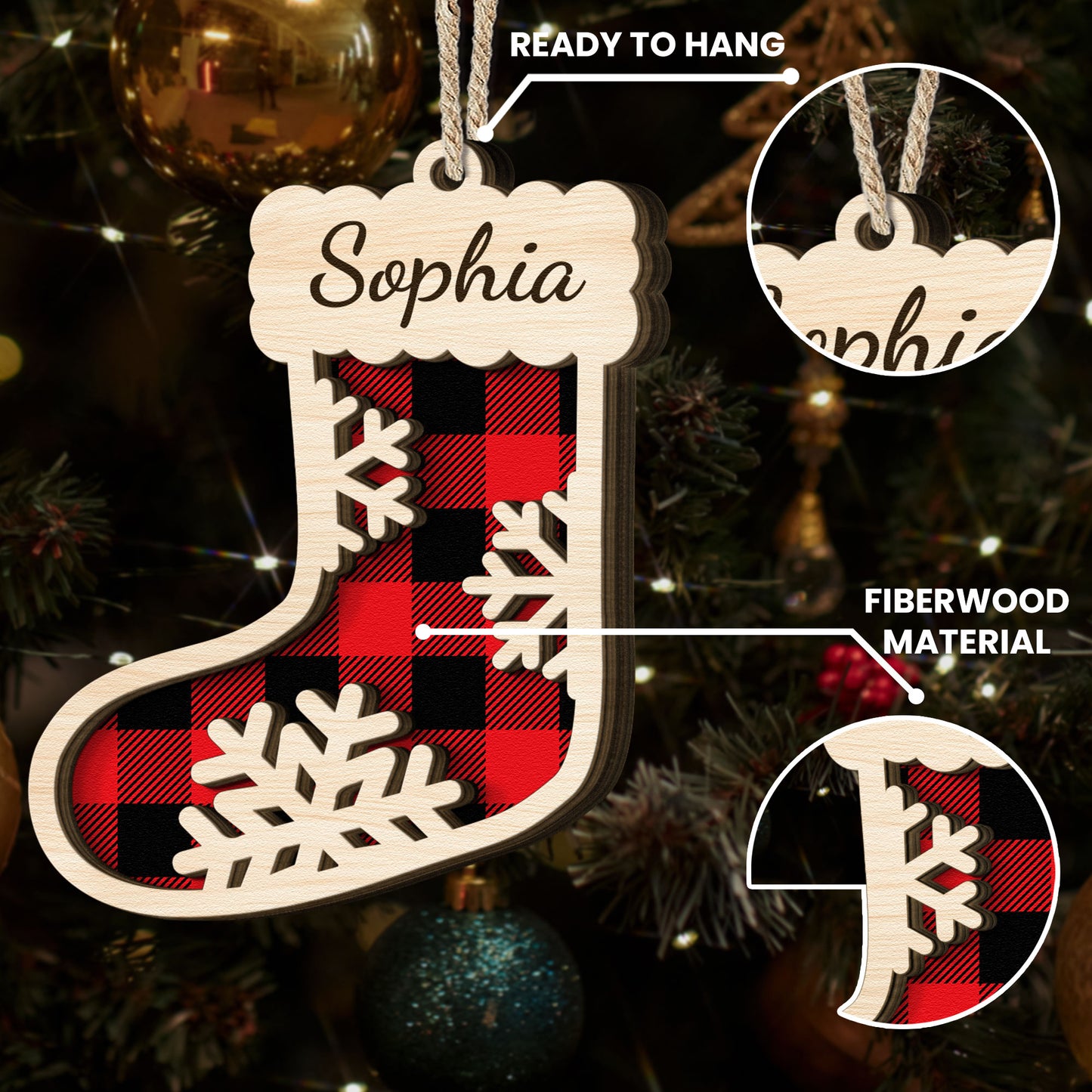 Christmas Sock Family - Personalized Wooden Ornament