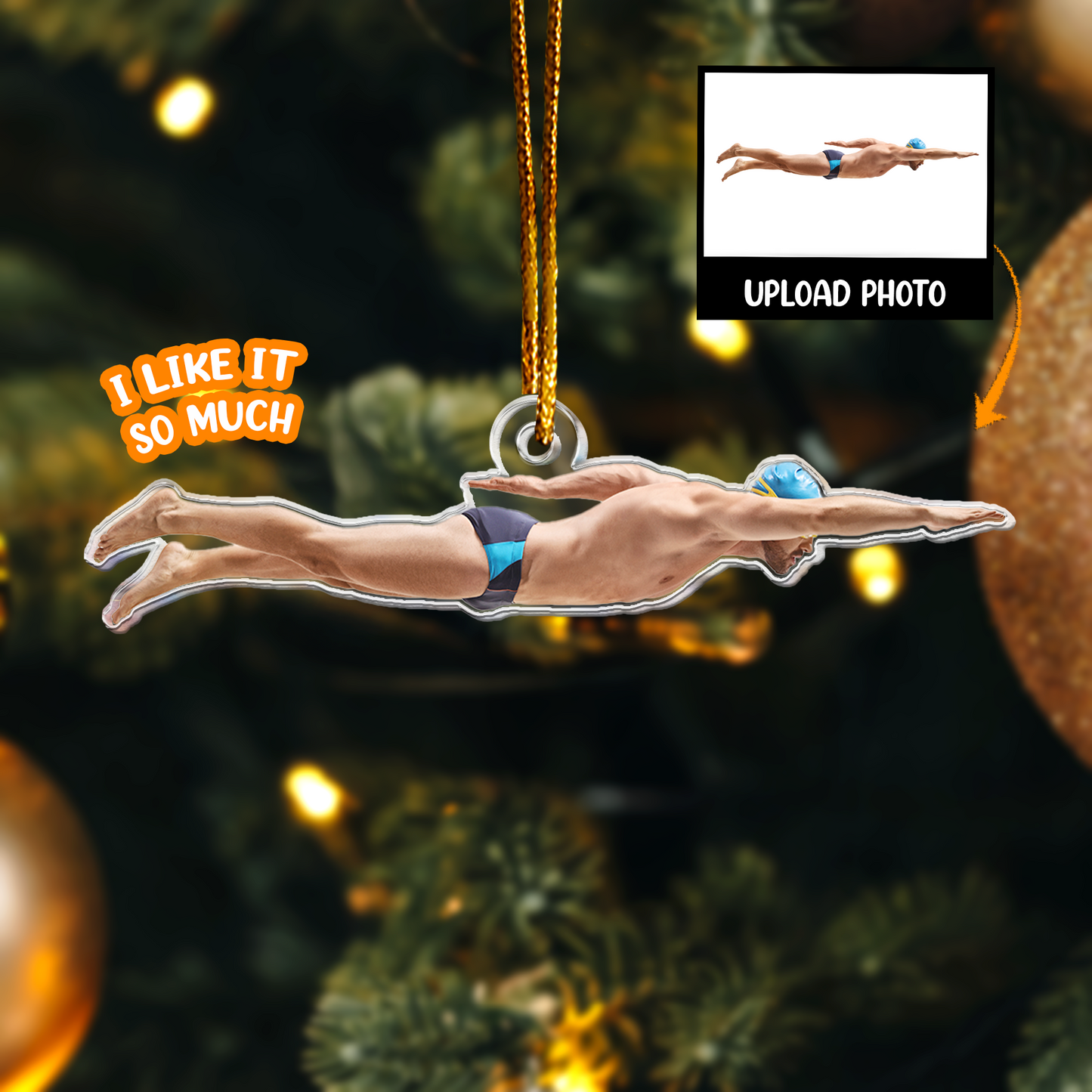 Christmas Swimming Ornament Swimmers Swim Team - Personalized Acrylic Photo Ornament