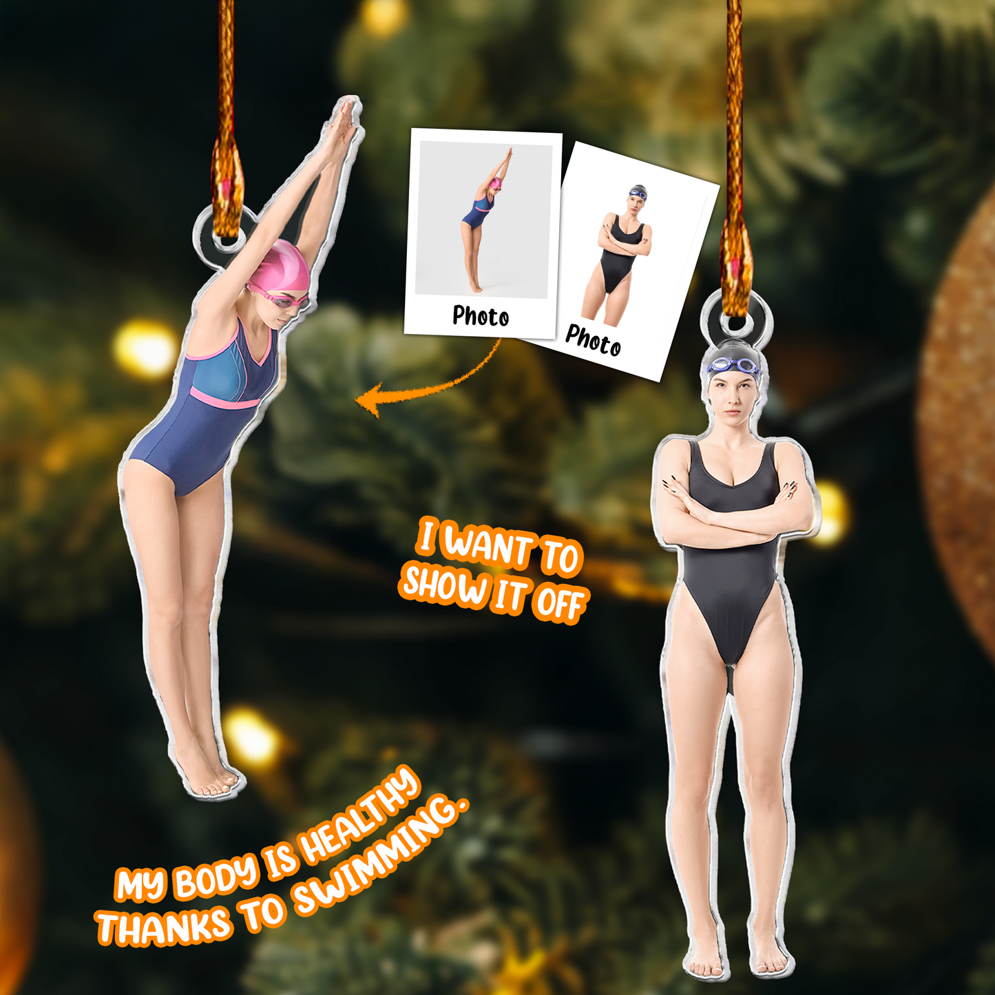 Christmas Swimming Ornament Swimmers Swim Team - Personalized Acrylic Photo Ornament