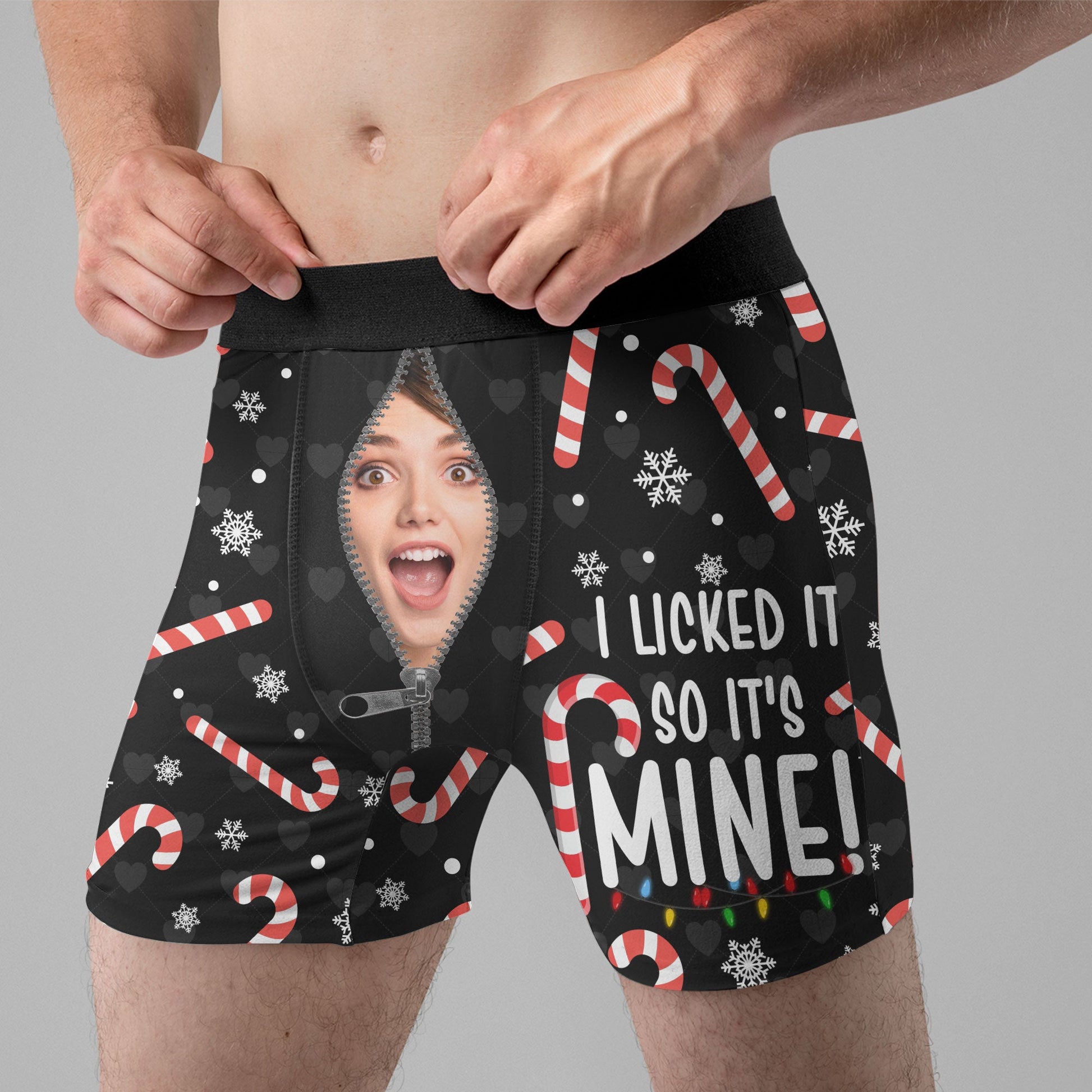 Turn Me On Christmas Light Funny - Personalized Photo Men's Boxer Briefs