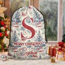 Christmas Toile De Jouy Monogram Letter - Personalized Christmas Sack