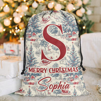 Christmas Toile De Jouy Monogram Letter - Personalized Christmas Sack