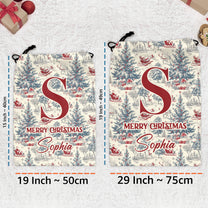 Christmas Toile De Jouy Monogram Letter - Personalized Christmas Sack