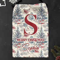 Christmas Toile De Jouy Monogram Letter - Personalized Christmas Sack