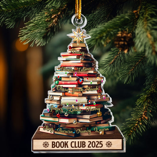 Christmas Tree Book Club Custom Names - Personalized Acrylic Ornament