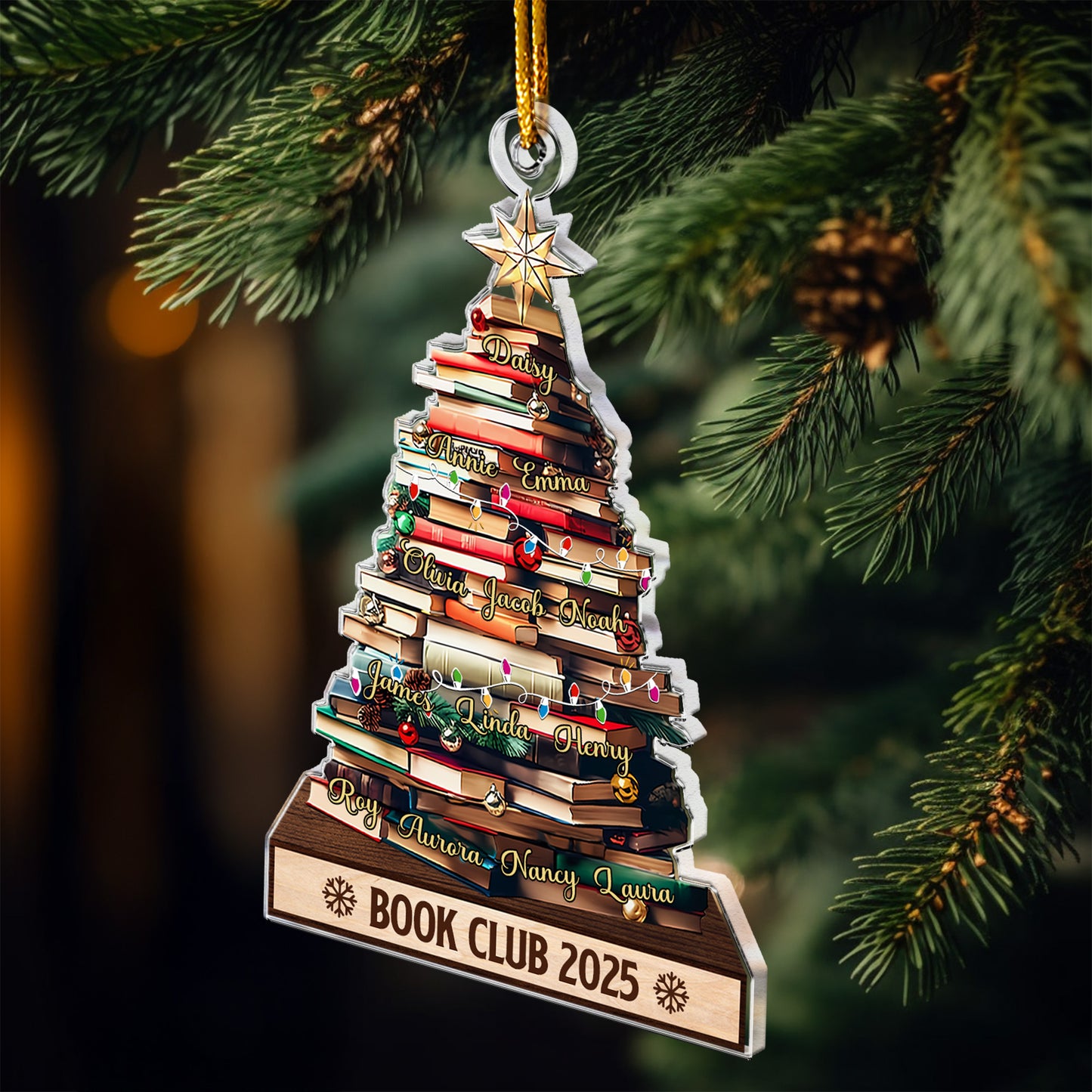 Christmas Tree Book Club Custom Names - Personalized Acrylic Ornament