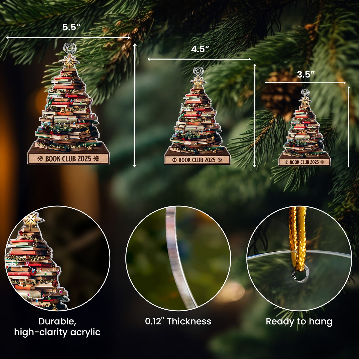 Christmas Tree Book Club Custom Names - Personalized Acrylic Ornament