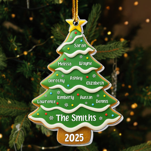 Christmas Tree Gingerbread With Family Name - Personalized Acrylic Ornament