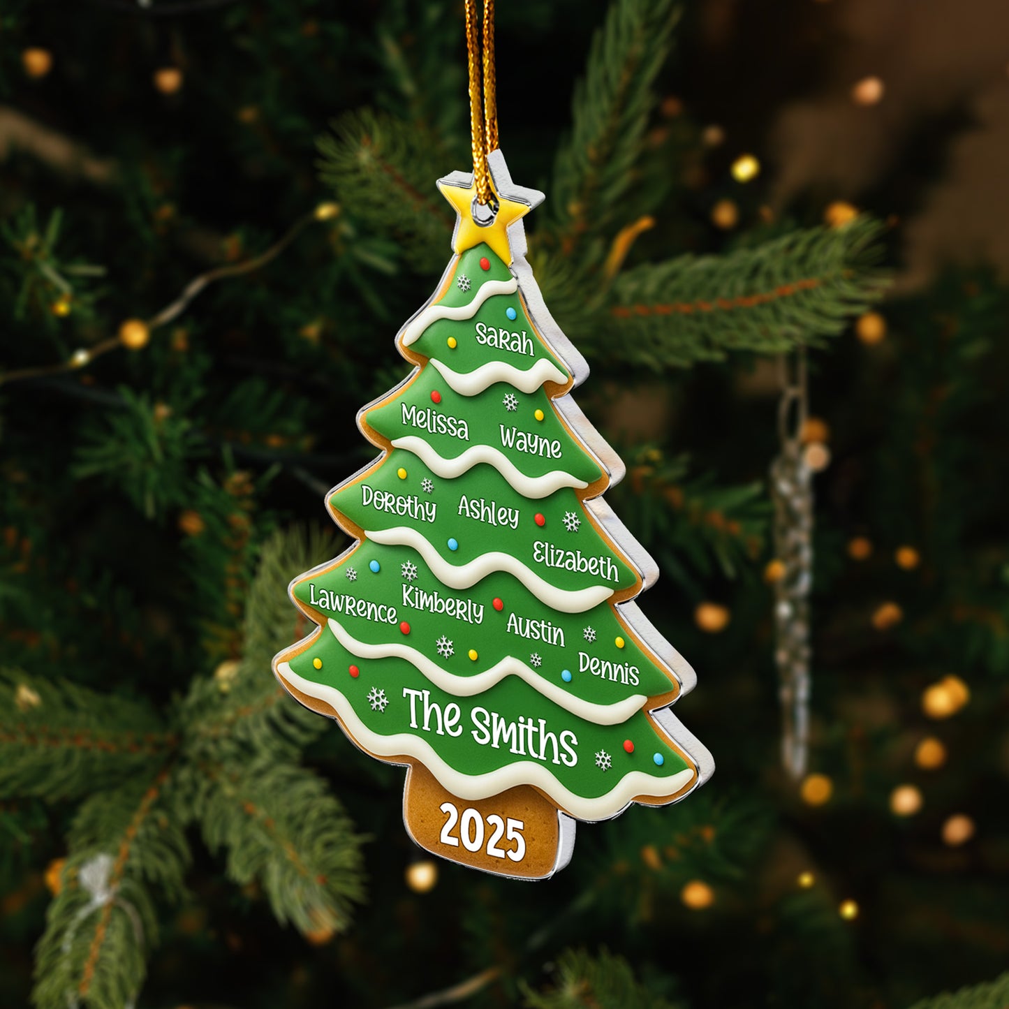 Christmas Tree Gingerbread With Family Name - Personalized Acrylic Ornament