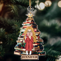 Christmas Tree Girl Loves Books - Personalized Acrylic Ornament